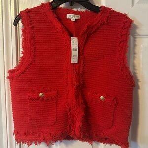 NWT J Crew fine boucle red top with gold buttons size M